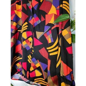 Vintage Geometic Colorful Print Rayon Button Front Oversized Fit Medium